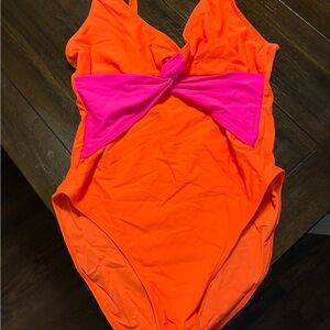Pink Lily Orange One Piece with Pink Bow